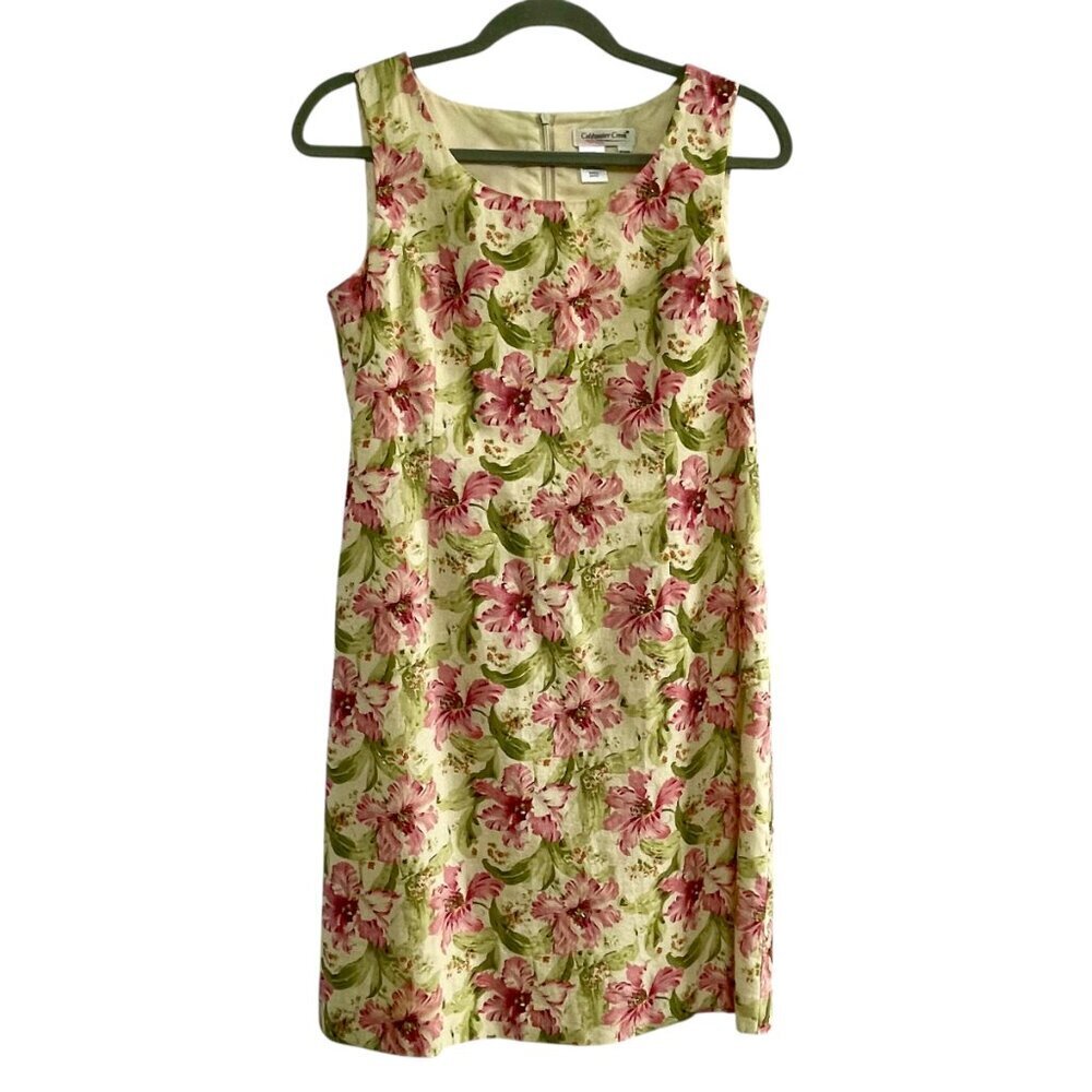 Coldwater Creek Floral Linen Blend Beaded Sleeveless Shift Dress Petite 10 - Picture 15 of 16